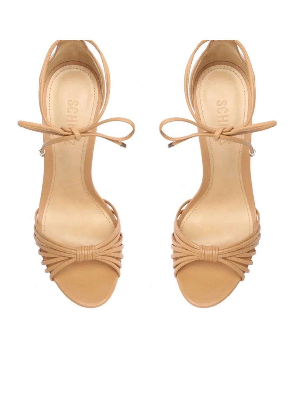 Schutz Nude Tan Strappy Ankle-Tie Heeled Sandals
